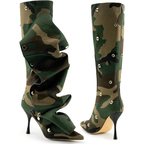 Women's Camouflage Suede Detachable Snap-off Panel Fold Over Fall Shark Boots - Picture 6 of 8